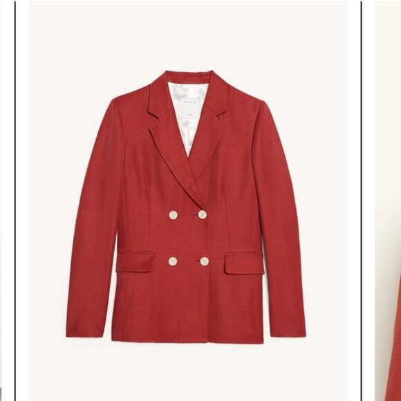 Sandro Paris Double-breasted Twill Oversized Blazer Jacket Sz 36/ 4 US Red - Picture 4 of 13
